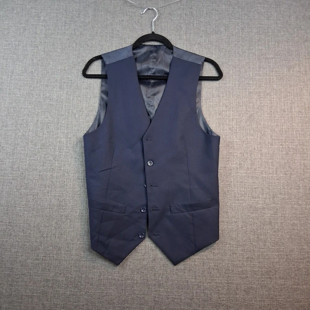 Mens Navy Blue 2 Piece Suit Set Vest Waistcoat and Trousers Formal Wedding